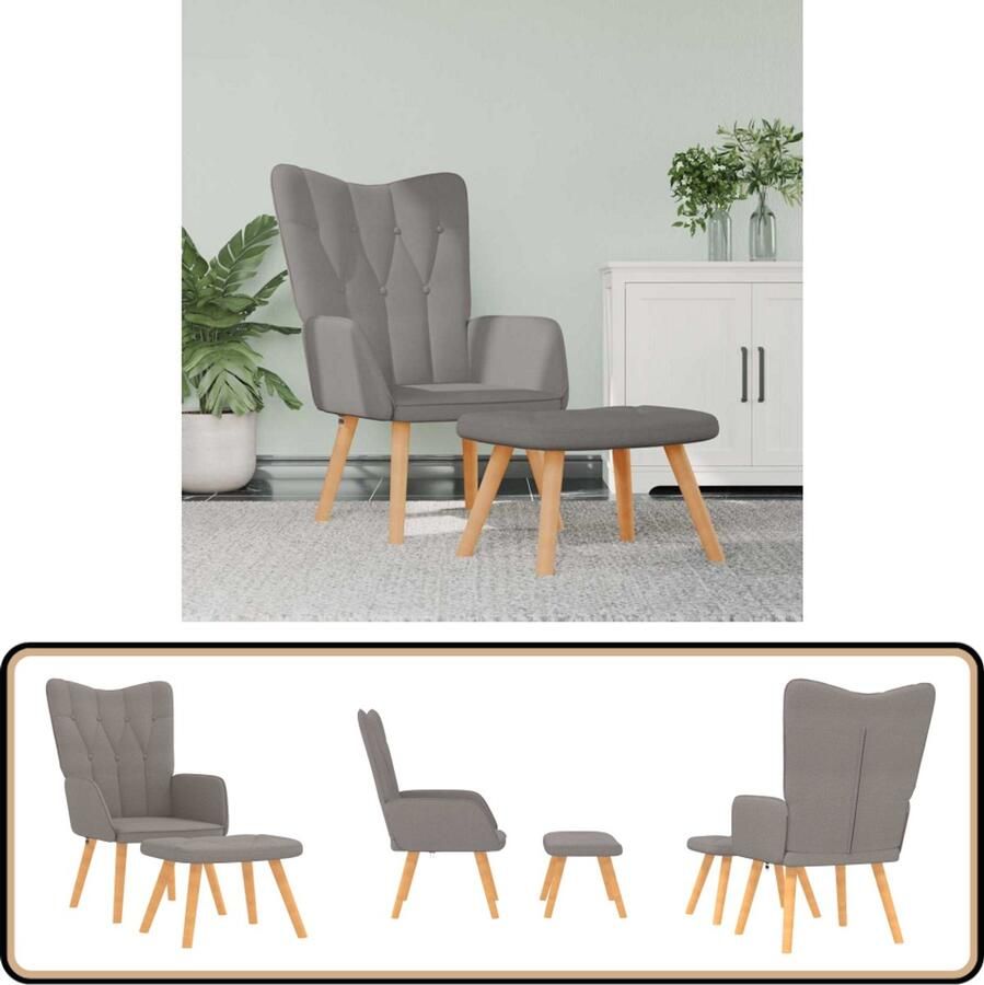 VidaXL Relaxstoel Taupe Inclusief Voetenbank Relaxfauteuil Lounge Stoel Fauteuils Tuinstoel Buitenstoel
