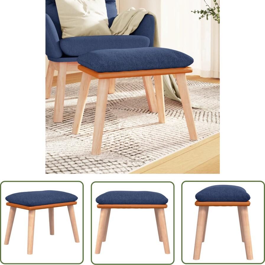 The Living Store Voetenbank 45x29 5x35 cm stof en kunstleer blauw Voetenbank Relaxstoel Stoel Lounge Meubilair Blauwe Meubels