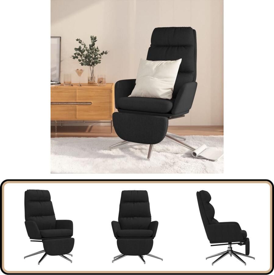 VidaXL Relaxstoel Zwart Inclusief Voetensteun Relaxfauteuil Fauteuil Loungestoel Zitzak Woonkamermeubilair