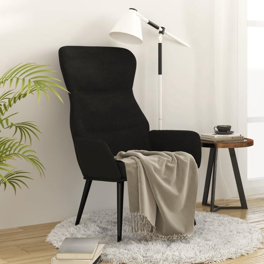 VidaXL Relaxstoel Zwart Stof Comfortabel design Relaxstoel Fauteuils Loungestoel Zwarte Stoffen Meubels Comfortstoel Zittend Genieten Thuis Ontspanning Dik Gevuld Ergonomische Stoel - Foto 2