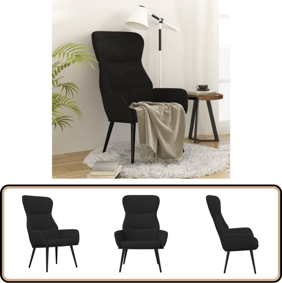 VidaXL Relaxstoel Zwart Stof Comfortabel design Relaxstoel Fauteuils Loungestoel Zwarte Stoffen Meubels Comfortstoel Zittend Genieten Thuis Ontspanning Dik Gevuld Ergonomische Stoel