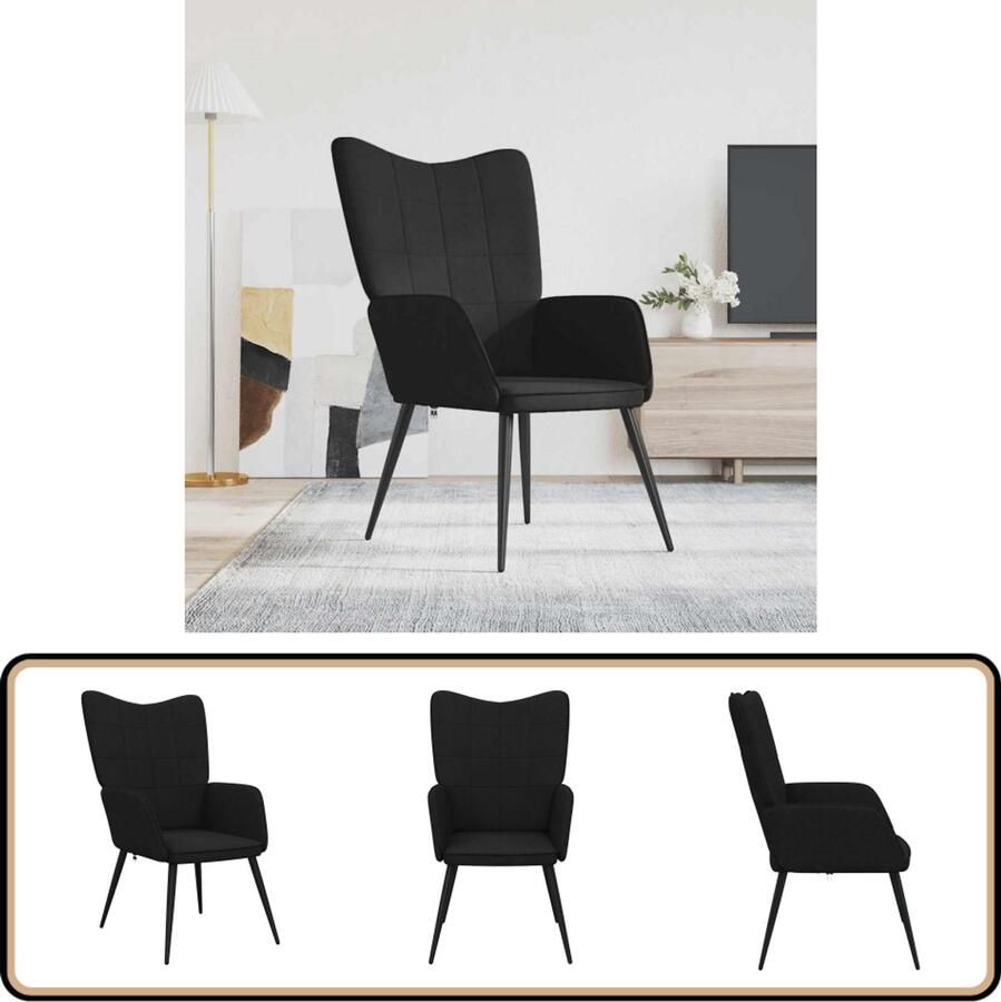 VidaXL Relaxstoel Zwart Stof Comfortabel Ontwerp Relaxstoel Fauteuils Stof Zwarte Relaxstoel Moderne Stoel Lounge Stoel Comfortabele Stoel Salontafel Woonkamer Meubels