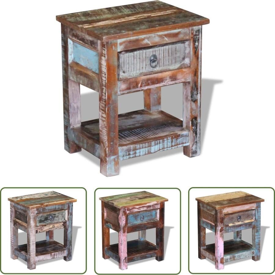 The Living Store Retro Houten Bijzettafel Meerkleurig 43 x 33 x 51 cm Massief Gerecycled Hout Bijzettafel Retro Meubilair Houten Bijzet Tafels Multifunctionele Kastjes Handmade Furniture - Foto 2