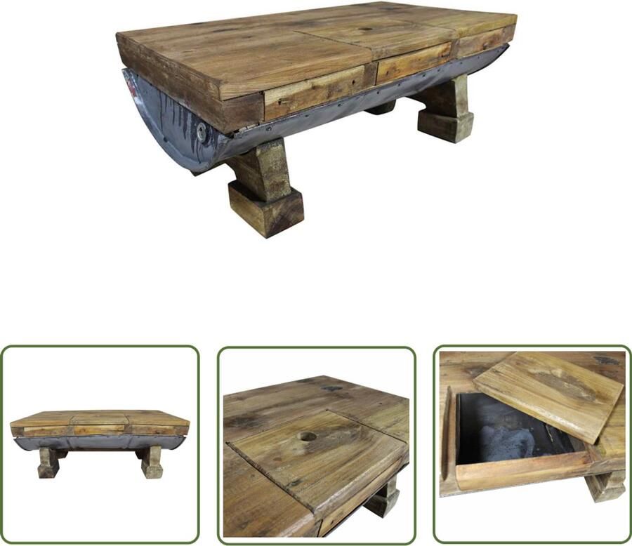 The Living Store Salontafel Retrostijl Hout 90x50x35cm Handgemaakt Salontafel Retro Meubilair Houten Tafel Handmade Furniture Industrieel Design - Foto 2