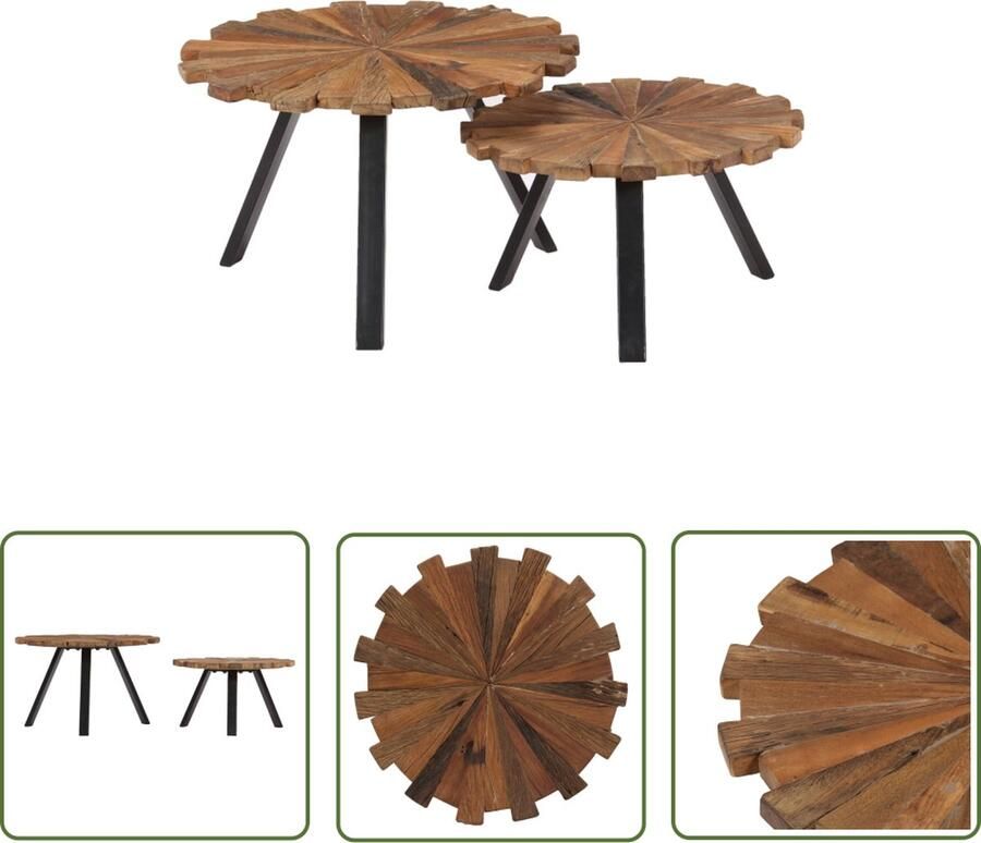 The Living Store Salontafelset Retro Stijl Massief Gerecycled Hout 60 x 40 cm 50 x 30 cm Handgemaakt Salontafel Retro Meubilair Vintage Tafel Houten Salontafel Recycled Wood Furniture