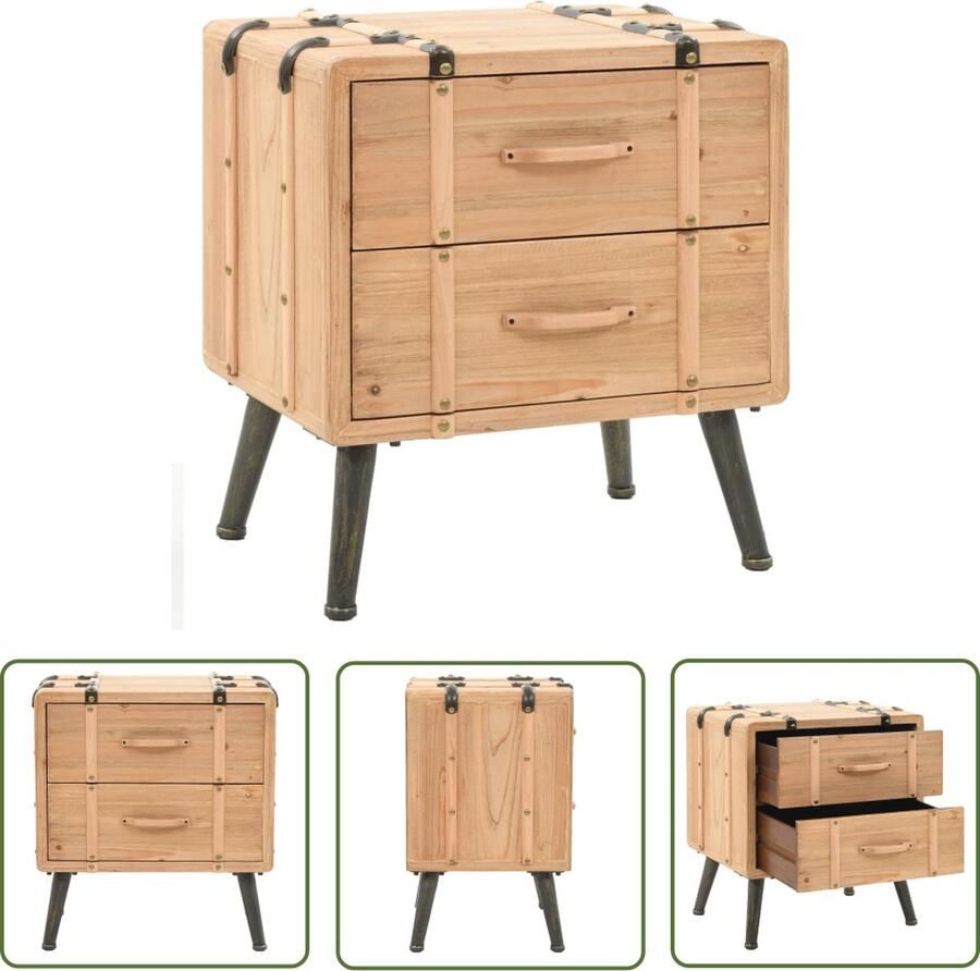 The Living Store Retro Nachtkastje Hout 50 x 35 x 57 cm Met 2 lades Nachtkastje Retro Nachtlampje Salontafel Tv Tafel Kamermeubel - Foto 2