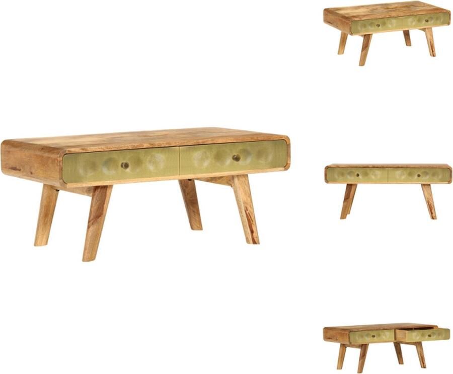 VidaXL Retro Salontafel Massief Mangohout 90 x 50 x 40 cm Gouden Opdruk Tafel