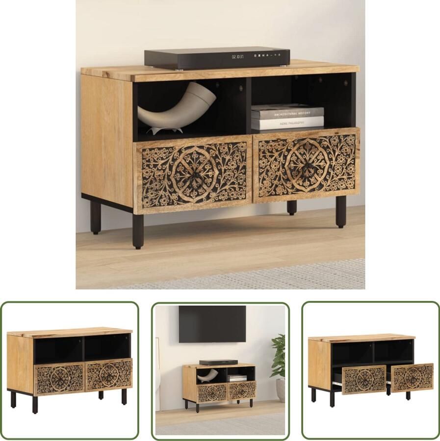 The Living Store Tv-meubel 70x33x46 cm massief mangohout Tv-meubel Retro Tv-meubel Mangohouten Tv-standaard Salontafel Opberg Kast