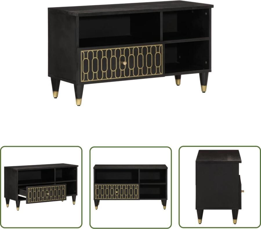 The Living Store Tv-meubel 80x33x46 cm massief mangohout Tv-meubel Retro Tv-meubel Mangohout Tv-stand Vintage Tv-tafel Salontafel