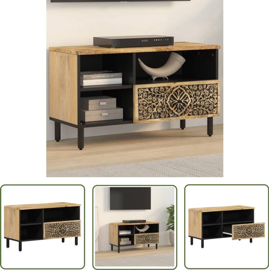 The Living Store Tv-meubel 80x33x46 cm massief mangohout Tv-meubel Retro Tv-meubel Mangohout Tv-stand Vintage Tv-tafel Salontafel
