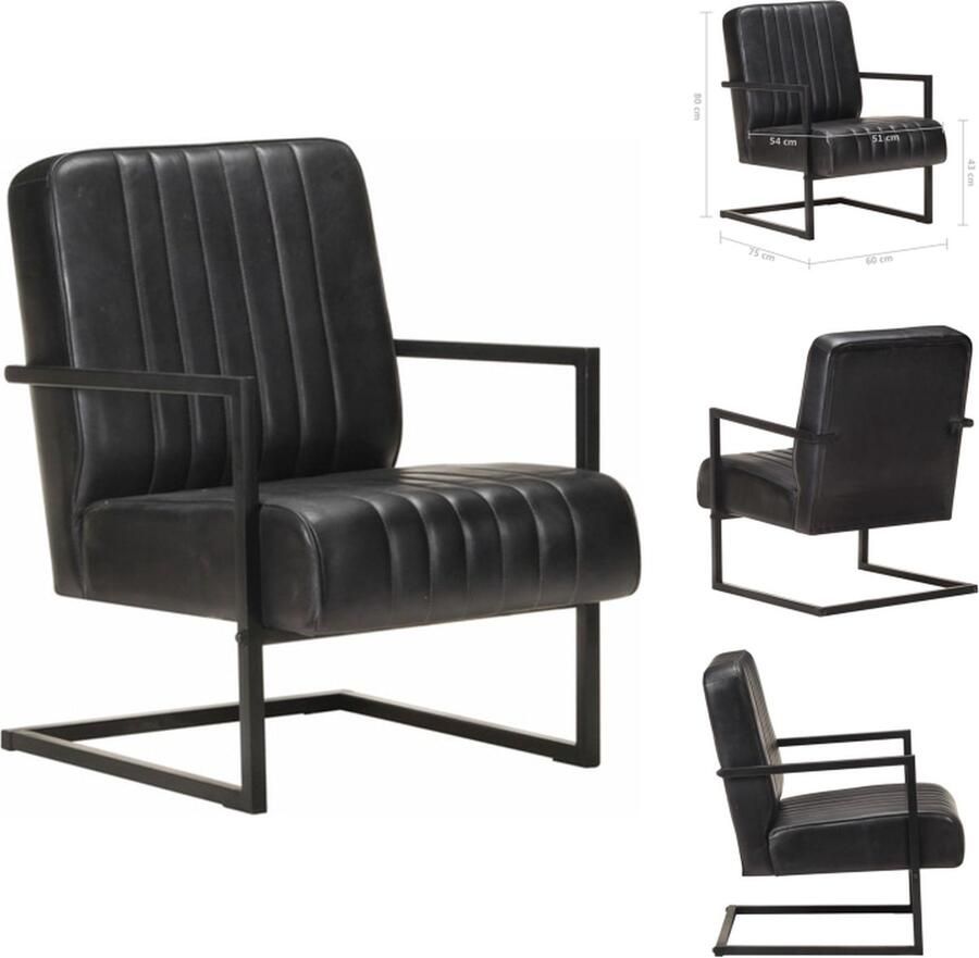VidaXL Retro Zitstoel Leer Zwart 60x75x80 cm Comfortabel Duurzaam Fauteuil