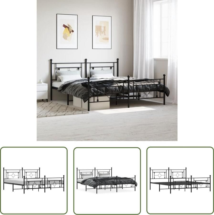 The Living Store Klassieke Bedframe 219 x 187 x 97 cm Robuuste Metalen Constructie Klassieke Bed Frame Robuust Bedframe Metalen Bedframe Tweepersoons Bed Zwarte Bed