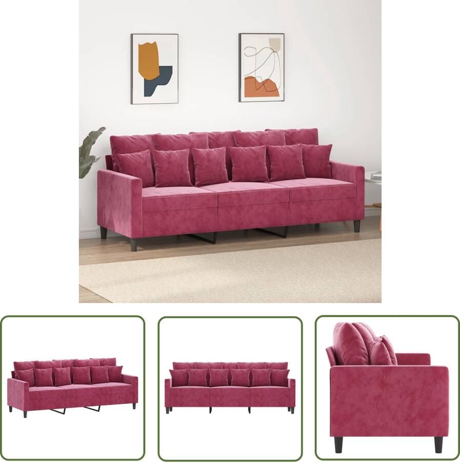 The Living Store 3-zitsbank Fluweel Rood 198x77x80 cm Comfortabel Stevig Frame 3 Zits Bank Rode Bank Velvet Bank Salonbank Banks Kopen
