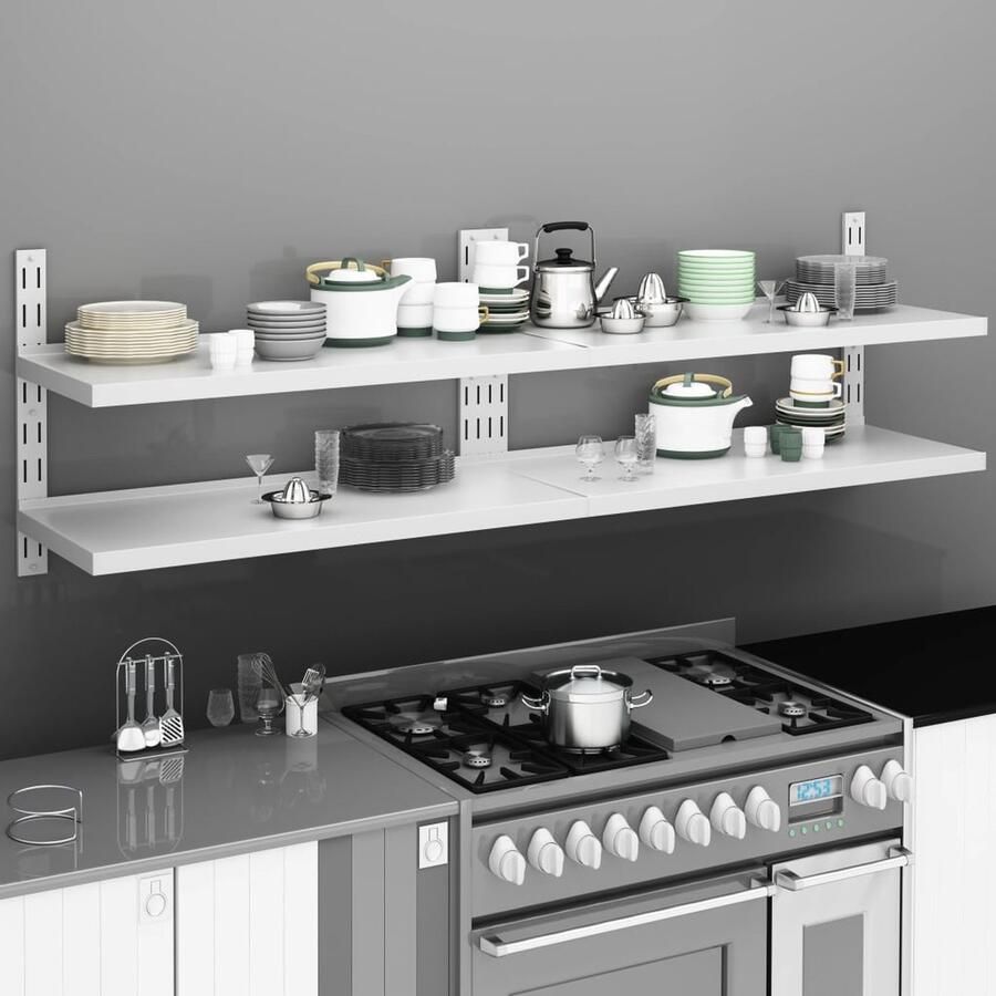 VidaXL Roestvaststaal Wandplank Wandplanken Wandschappen zwevend 2-laags 2 st 200x30 cm roestvrij staal Keukenopslag Badkameropslag Gereedschapskast