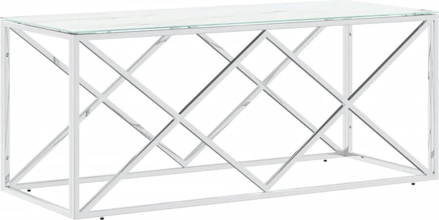 The Living Store Salontafel 110x45x45 cm roestvrij staal en glas Salontafel Roestvrijstaal Glas Marmeren Look Woonkamer