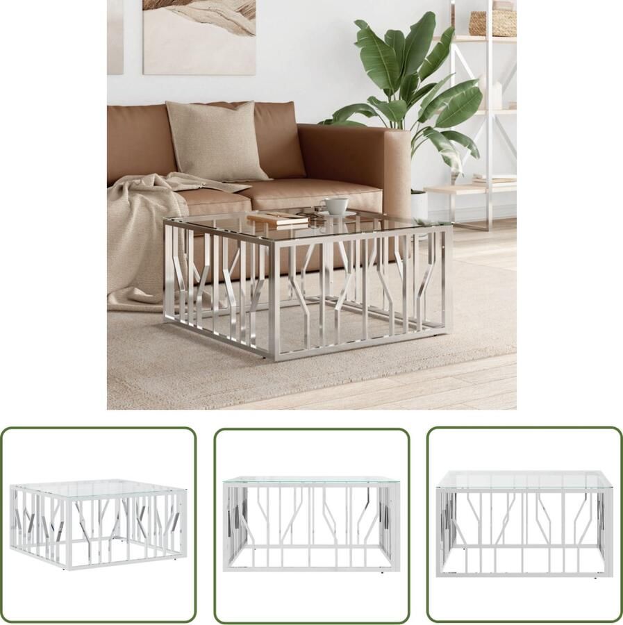 The Living Store Salontafel Roestvrij Staal 80x80x40 cm Gehard Glas Salontafel Roestvrij Staal Glas Tafellamp Koffietafel Living Room Furniture - Foto 2