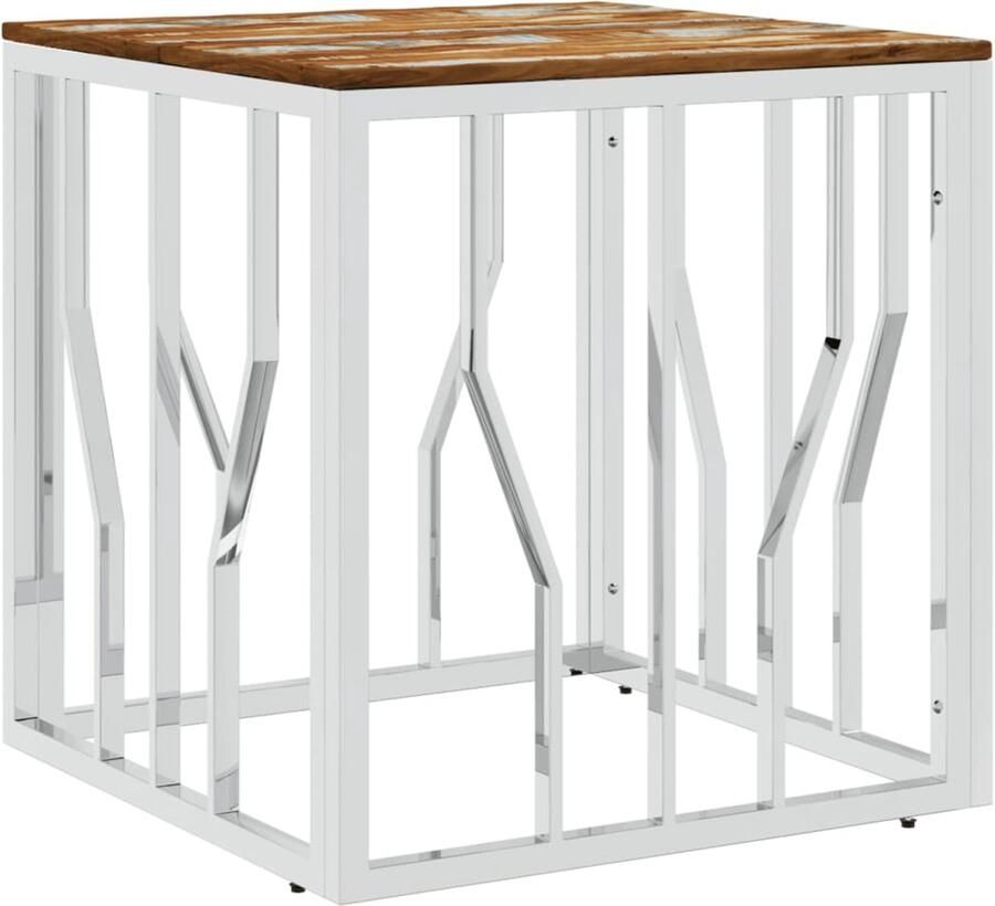 The Living Store Salontafel roestvrij staal en massief gerecycled hout zilver Salontafel Houten Salontafel Metalen Salontafel Industrieel Design Vintage Salontafel