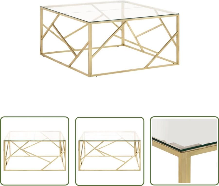 VidaXL Salontafel roestvrijstaal en gehard glas goudkleurig Salontafel Roestvrij Staal Gouden Salontafel Luxe Salontafel Elegante Salontafel