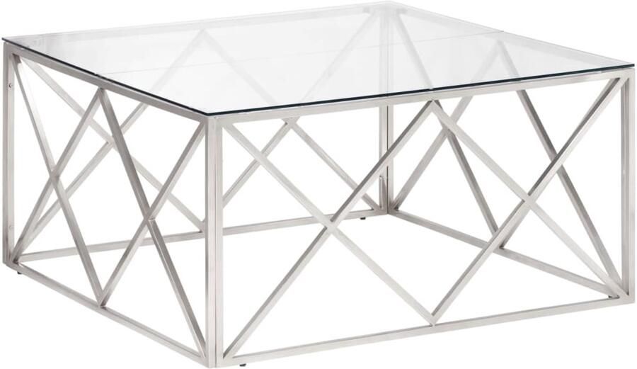 The Living Store Salontafel roestvrijstaal en gehard glas zilverkleurig Salontafel Roestvrij Staal Glazen Tafelblad Zwarte Salontafel Ovale Salontafel