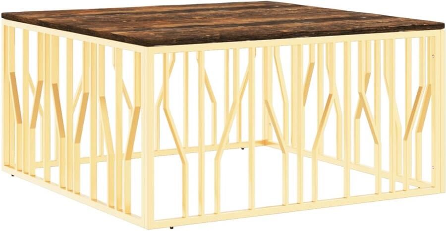 VidaXL Salontafel roestvrijstaal en massief gerecycled hout goudkleur Salontafel Roestvrij Staal Houten Salontafel Vintage Salontafel Industriële Salontafel