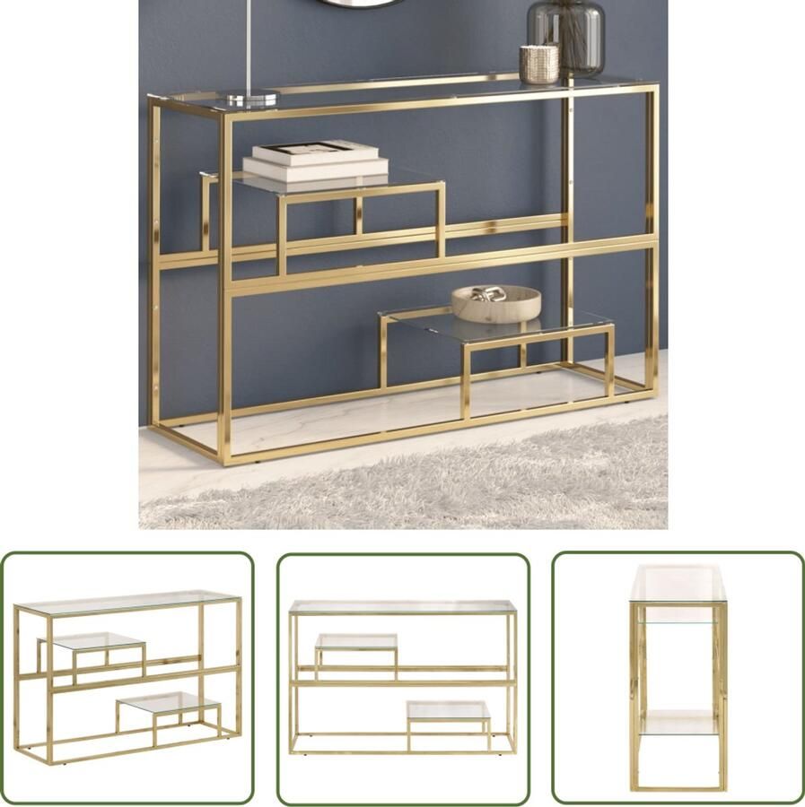 VidaXL Wandtafel roestvrijstaal en gehard glas goudkleurig Wandtafel Roestvrij Staal Gouden Wandtafel Salontafel Entreetafel