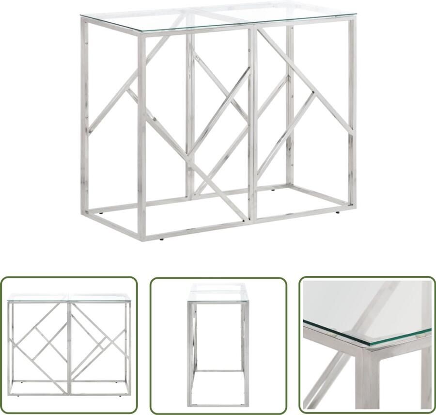 VidaXL Roestvrij Staal Wandtafel roestvrijstaal en gehard glas zilverkleurig Glazen Tafel Design Tafel Salontafel
