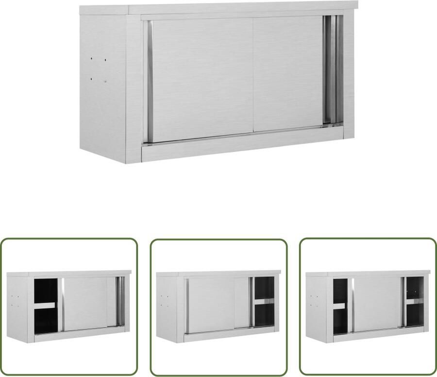 The Living Store Keukenwandkast met schuifdeuren 90x40x50 cm roestvrij staal Keukenwandkast Roestvrijstaal Opslagoplossing Keukenmeubilair Wandkast