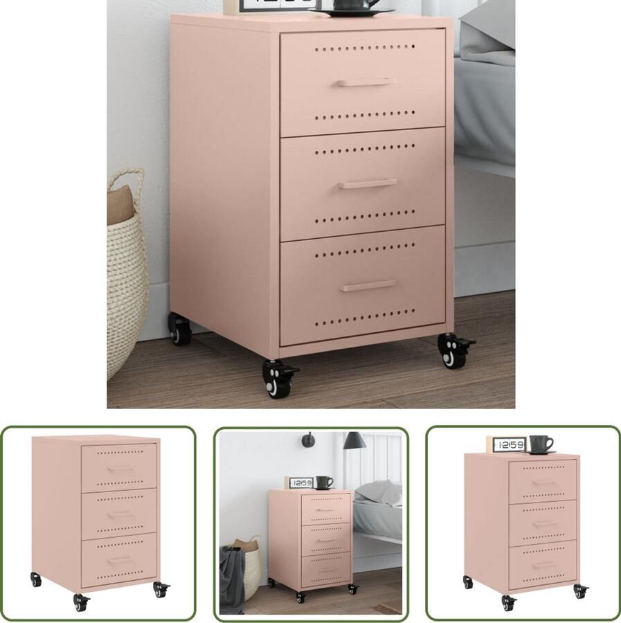 The Living Store Nachtkastje 36x39x59 cm staal roze Nachtkastje Roestvrijstaal Roze Salontafel Slaapkamerdecoratie