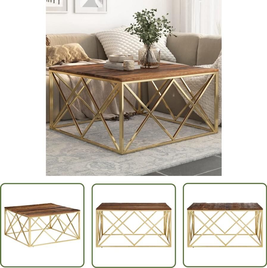 VidaXL Salontafel roestvrij staal en massief bielshout goudkleurig Salontafel Roestvrijstaal Gouden Salontafel Livingroom Meubilair Koffietafel