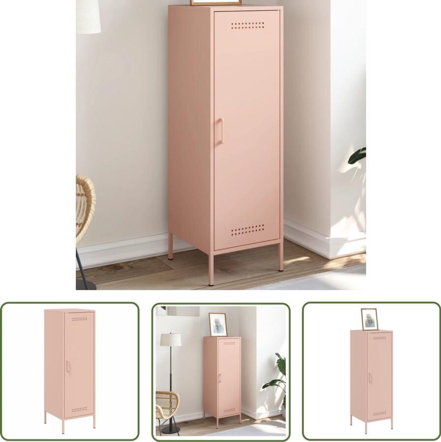 The Living Store Hoge kast 36x39x113 cm staal roze Hoge Kast Industrieel Design Roestvrijstalen Kast Opbergkast Roze Kast