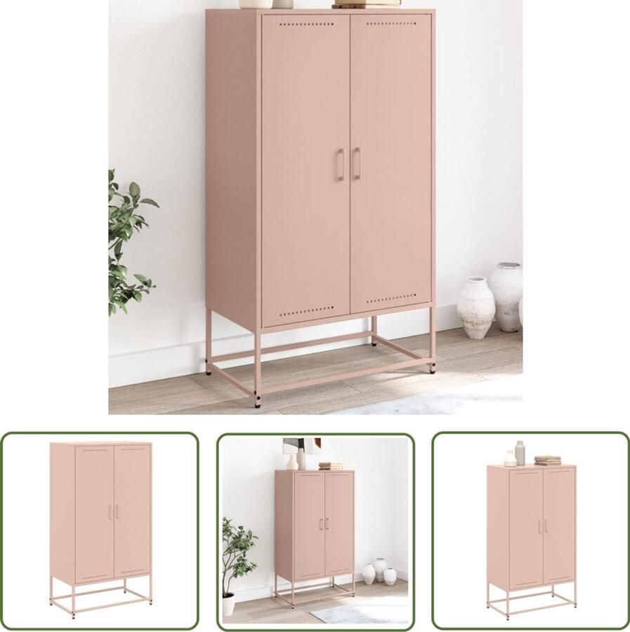 The Living Store Hoge kast 68 5x38 5x123 5 cm staal roze Hoge Kast Industrieel Design Roestvrijstalen Kast Opbergkast Metalen Kast - Foto 2