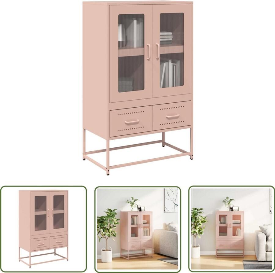 VidaXL Hoge kast 68x39x111 5 cm staal roze Hoge Kast Roestvrijstalen Kast Opslagkast Kledingkast Entree Kast