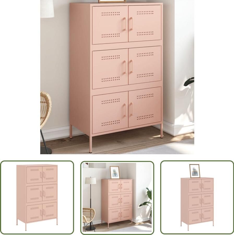 The Living Store Hoge kast 68x39x113 cm staal roze Hoge Kast Industrieel Design Roestvrijstalen Kast Opbergkast Roze Kast