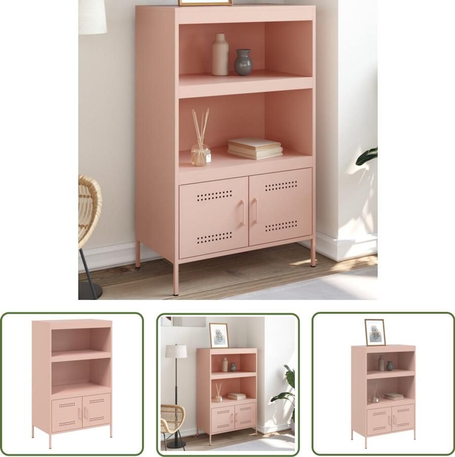 The Living Store Hoge kast 68x39x113 cm staal roze Industriele Kast Roestvrijstalen Kast Opbergkast Hoogslaapkast Woonkamerkast
