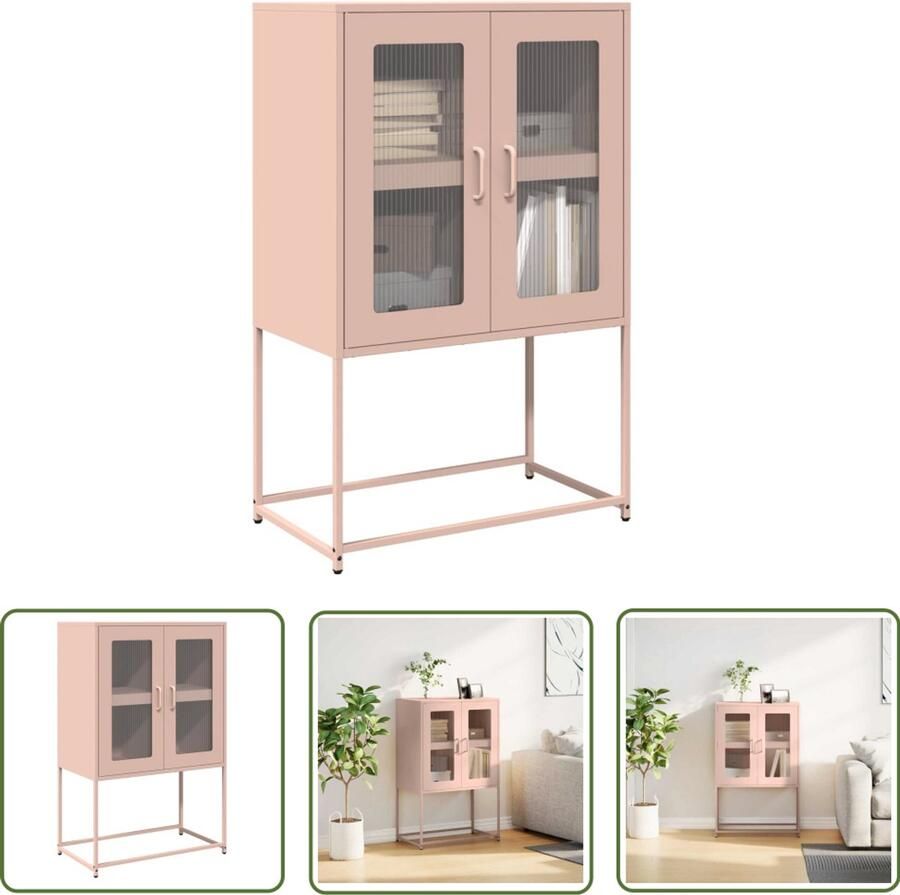 The Living Store Hoge kast 68x39x107 cm staal roze Hoge Kast Roestvrijstalen Kast Opbergkast Keukenopstelling Kasten Set