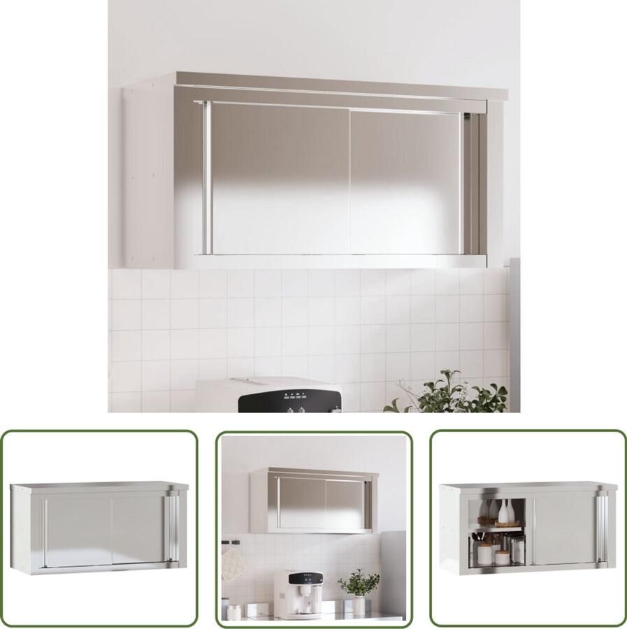 VidaXL Keukenwandkast met schuifdeuren roestvrijstaal Keukenwandkast Roestvrijstalen Kast Opbergkast Keuken Schuivendeurs Keukeninrichting