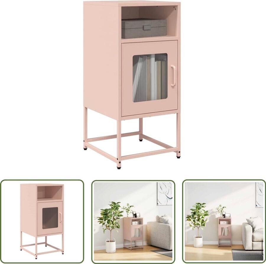 The Living Store Nachtkastje 36x39x78 cm koudgewalst staal roze Nachtkastje Rozenkleurig Staalkast Opbergkast Slaapkamermeubilair