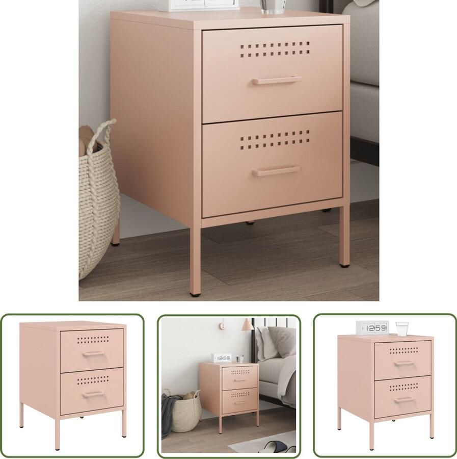 The Living Store Nachtkastje 36x39x50 5 cm staal roze Nachtkastje Industrieel Roestvrijstalen Nachtkastje Metalen Nachtkastje Vintage Nachtkastje Roze Nachtkastje