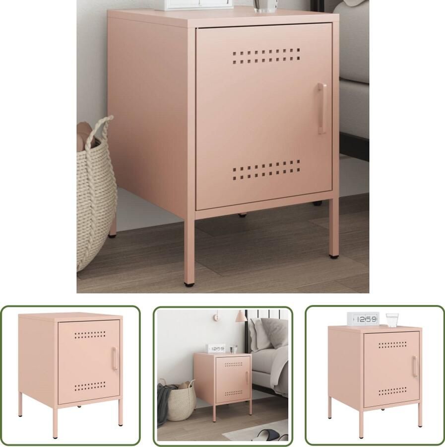 The Living Store Nachtkastje 36x39x50 5 cm staal roze Nachtkastje Industrieel Roestvrijstalen Nachtkastje Roze Nachtkastje Vintage Nachtkastje Multifunctionele Kast