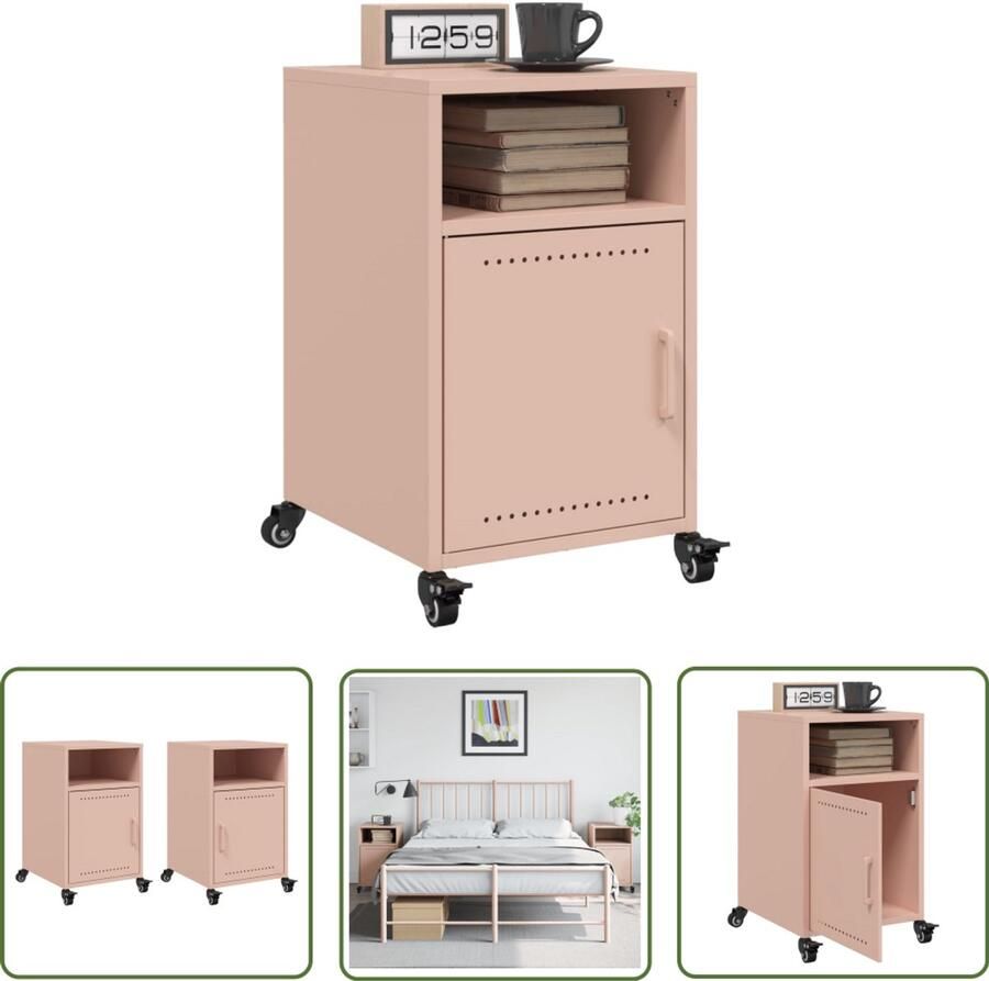 The Living Store Nachtkastjes 2 st 36x39x59 cm staal roze Nachtkastjes Roestvrijstalen Nachtkastjes Metalen Nachtkastjes Slaapkamers Decoratie Slaapkamer Meubilair