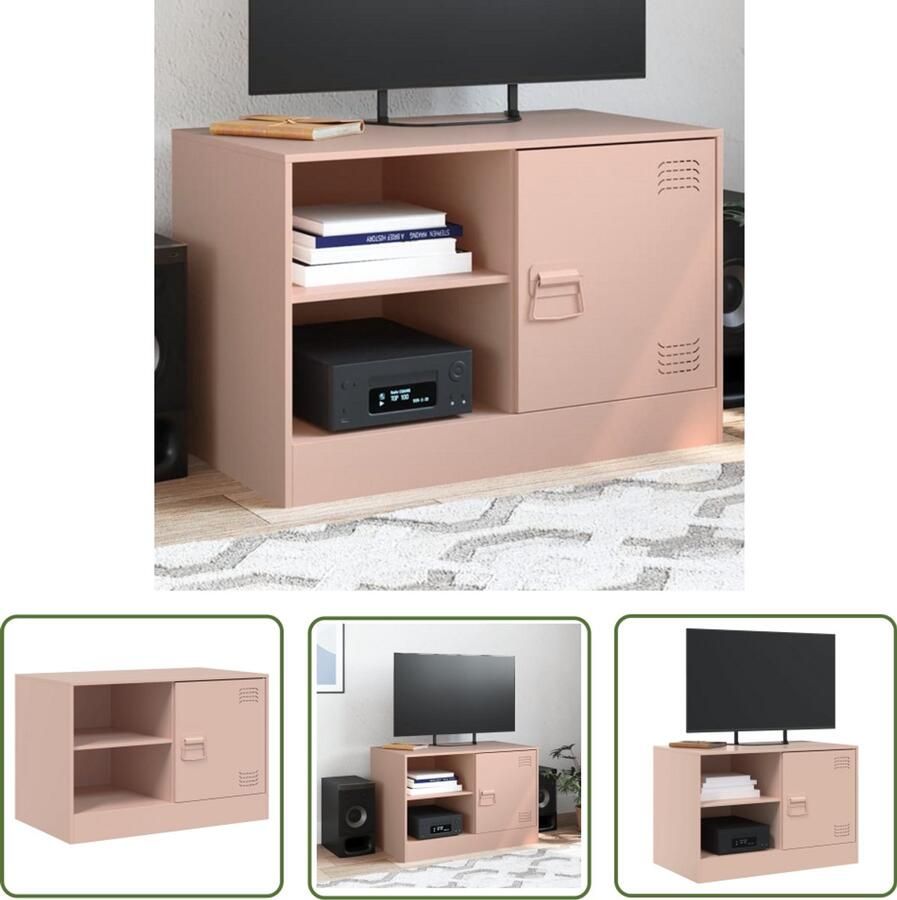 The Living Store Tv-meubel 67x39x44 cm staal roze TV-meubel Roestvrijstalen TV-kast Roze TV-standaard Salontafel Opbergkast - Foto 2