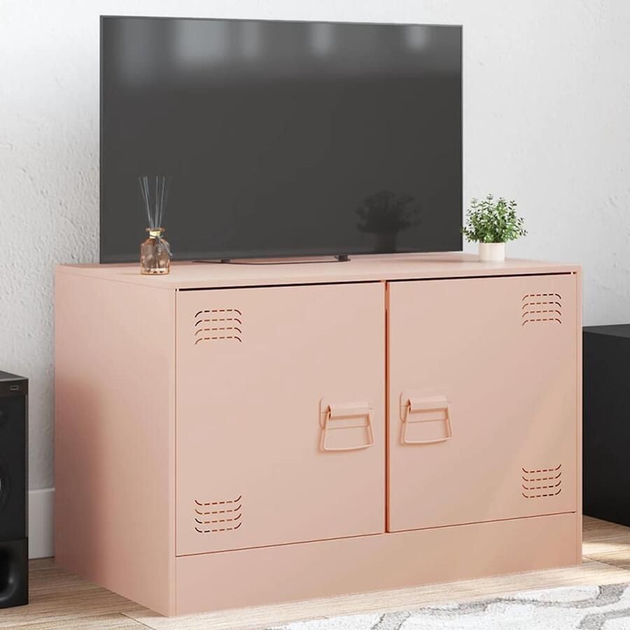 The Living Store Tv-meubel 67x39x44 cm staal roze Tv Meubel Roestvrijstalen Tv Stand Tv Kast Salontafel Mediabox