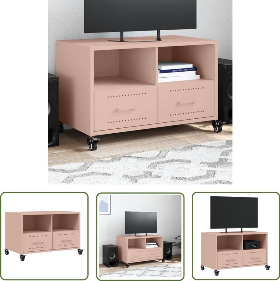 The Living Store Tv-meubel 68x39x43 5 cm staal roze Tv Meubel Roestvrijstalen Tv Stand Metalen Tv Tafel Salontafel Mediabox