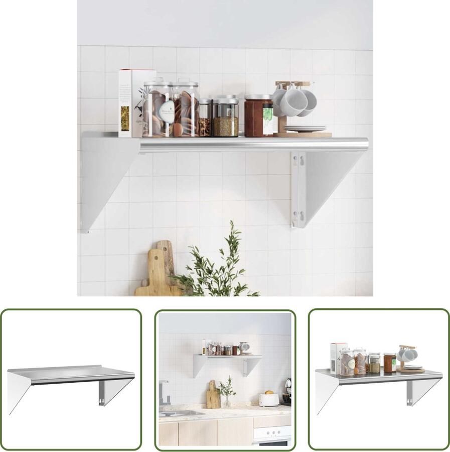 The Living Store Wandschap 75x45x31 cm roestvrijstaal zilverkleurig Zwevend Wandschap Wandplanken Wandrek Roestvrijstalen Wandplank Opslagwand