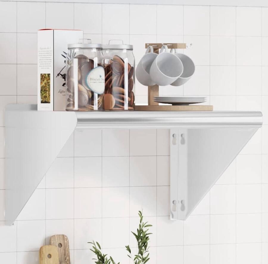 The Living Store Wandschap 50x45x31 cm roestvrijstaal zilverkleurig Zwevend Wandschap Roestvrijstalen Wandplanken Wanddecoratie Opbergwand Salontafel Accessoires