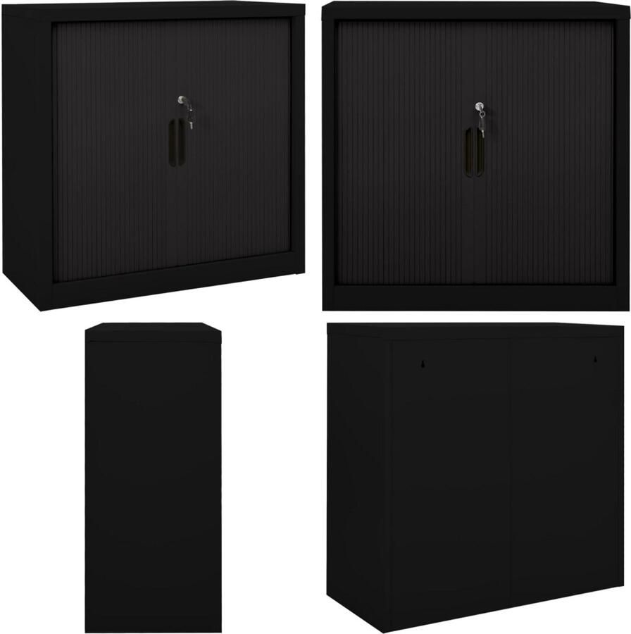 VidaXL Roldeurkast 90x40x90 cm staal zwart Roldeurkast Roldeurkasten Schuifdeurkast Schuifdeurkasten