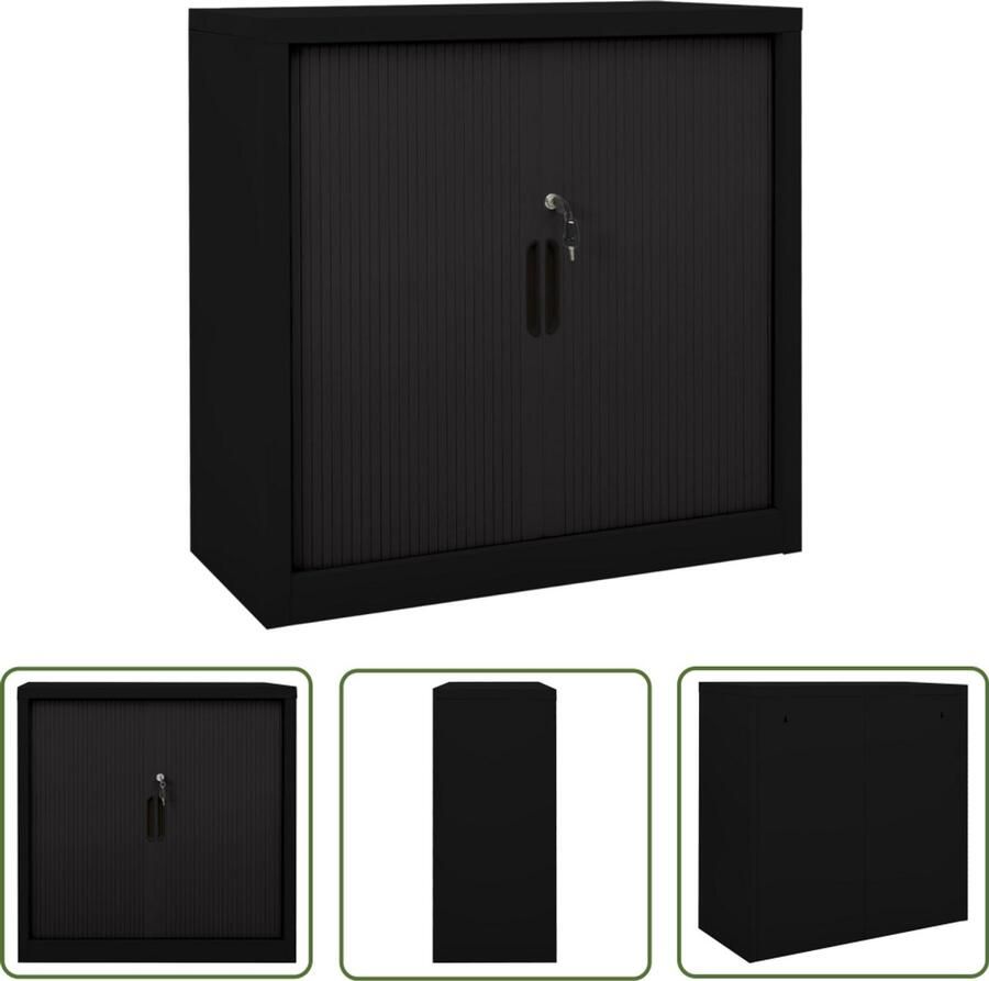 VidaXL Roldeurkast 90x40x90 cm Staal Zwart Rolladeurkast Schuifdeurkast Opslagruimte Zwarte Kast Metalen Kast Met Vakken Designkast Woonaccessoires Slaapkamermeubilair Living Meubilair Entree Meubel