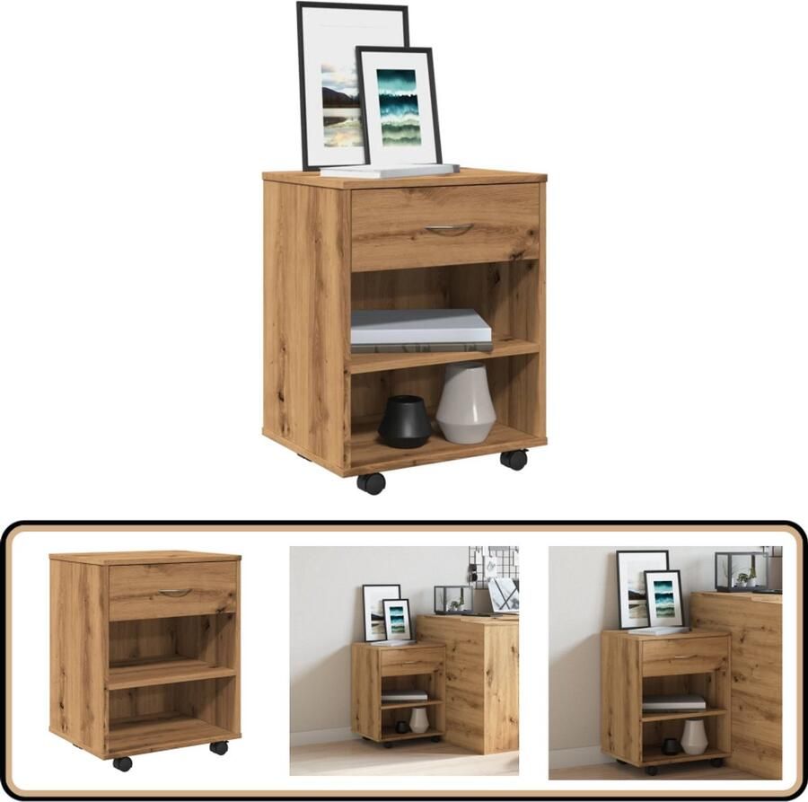 VidaXL Rolkast 46x36x59 cm Bewerkt Hout Eikenkleur Rolkast Rolkasten -kast Opbergkast Op Wielen