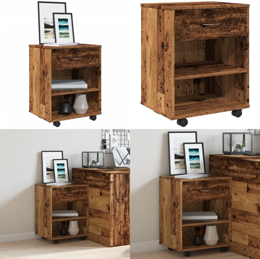 VidaXL Rolkast 46x36x59 cm bewerkt hout oud houtkleurig Rolkast Rolkasten -kast Opbergkast Op Wielen