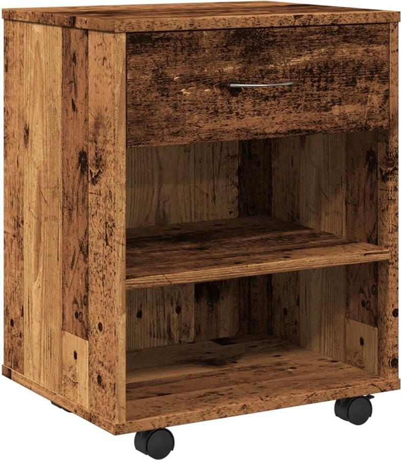 VidaXL Rolkast 46x36x59 cm Oud Houtkleurig Rolkast Rolkasten -kast Opbergkast Op Wielen